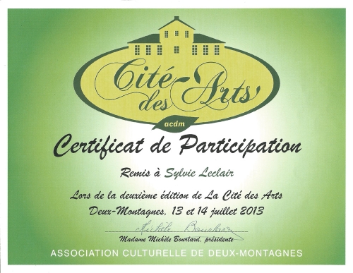 Certificat de participation Deux-Montagnes, 2013
