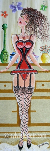 Guêpière et papillons (Tableau joliment encadré)