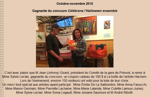 Concours Halloween 2015 à la gare de Prévost